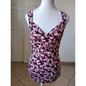 White House Black Market Womens Sleeveless Top Pink Black Floral Small Y2K 90's